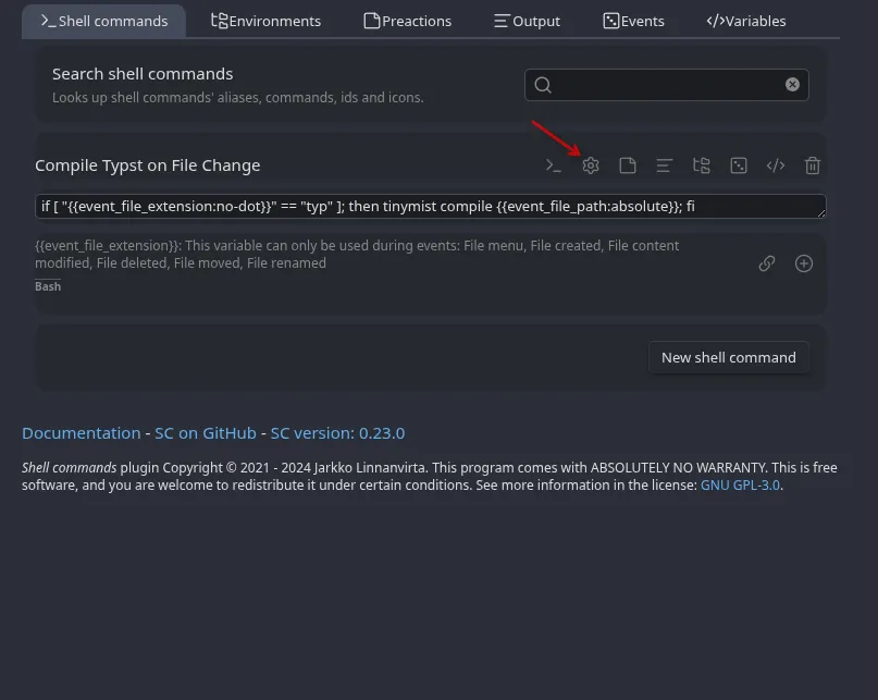 Image showing where the settings for the command are